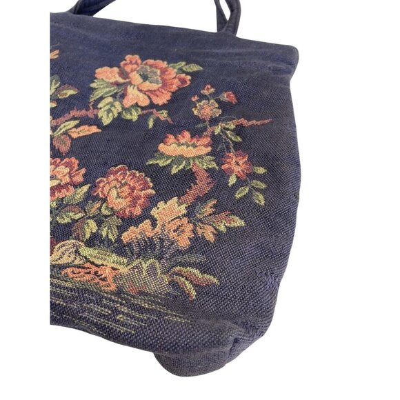 Vintage 50s Tapestry Handbag Floral Design Blue Pink Grannycore Style - Picture 3 of 14